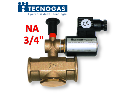 Elettrovalvola per gas in ottone a riarmo manuale Ø 3/4'' FF normalmente aperta NA - 230 Vac