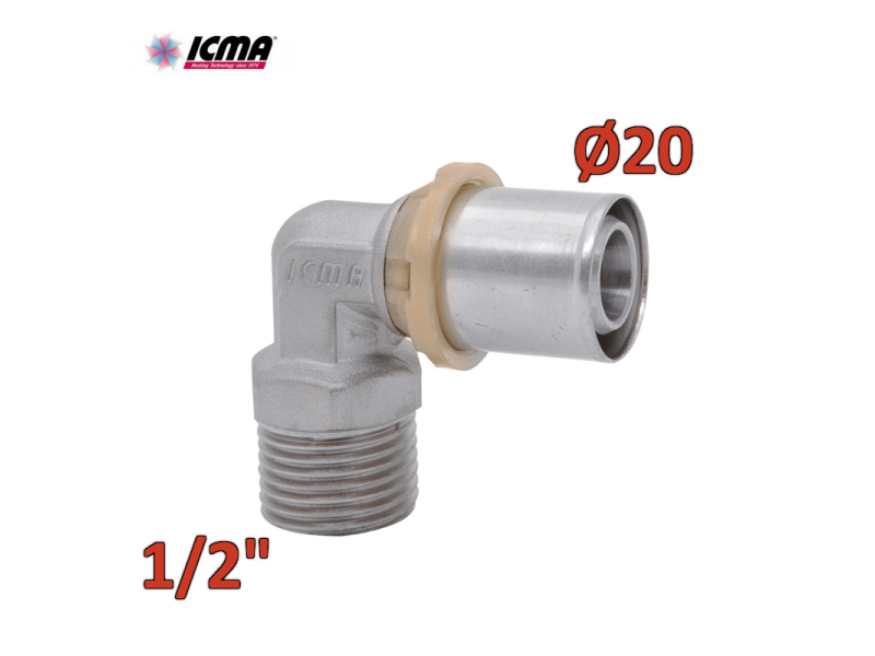 ICMA 404 - Raccordo a pressare SEMPITER® curvo maschio 20x1/2''