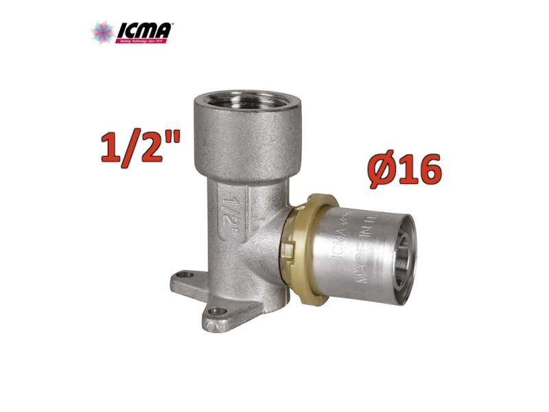 ICMA 410 - Raccordo a pressare gomito con staffa 1/2'' femmina x Ø16 SEMPITER®