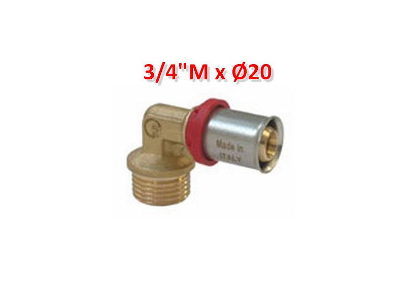 Multistrato pressare - Gomito 90° filetto maschio 3/4'' x Ø 20 mm
