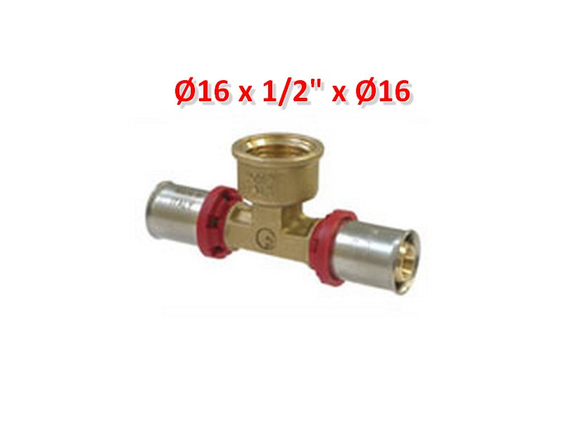 Multistrato pressare - Raccordo a TEE femmina 1/2'' x Ø 16x2 mm