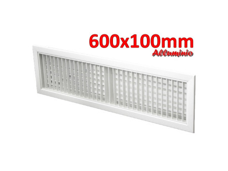 Bocchetta di mandata in alluminio colore bianco - 600x100 mm con doppio ordine di alette mobili