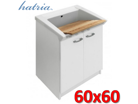 Lavapanni lavatoio 60x60 cm HATRIA ceramica SIXTY con mobiletto in legno bianco 2 ante ed asse