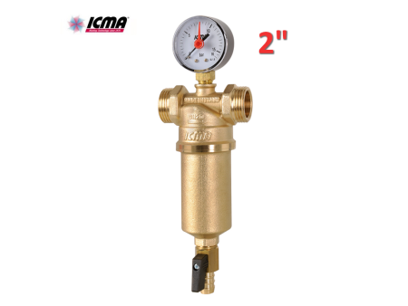 ICMA - Filtro autopulente 2'' in ottone per acqua F-F , manometro e rubinetto di scarico