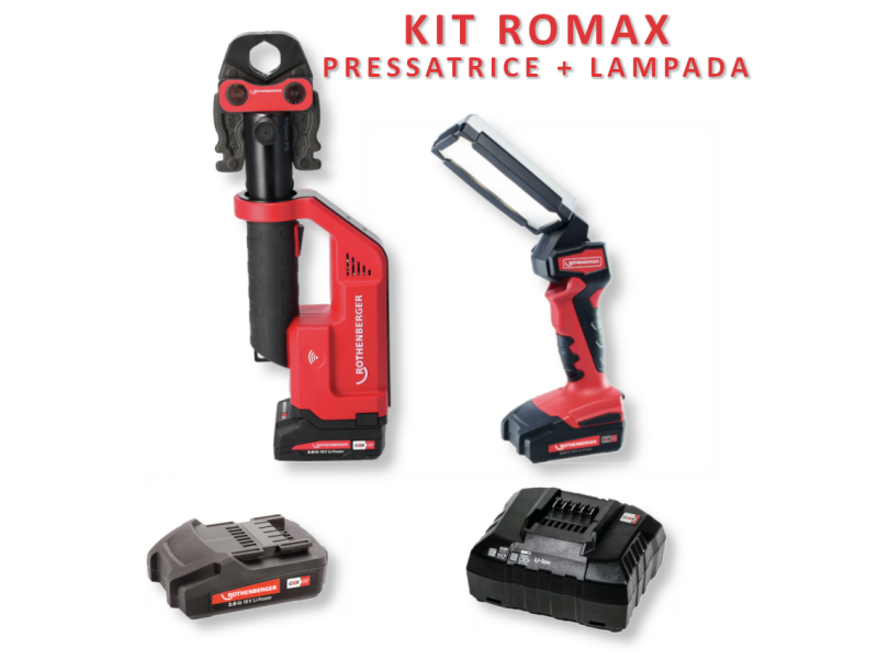 ROTHENBERGER KIT NUOVA PRESSATRICE ROMAX CON LAMPADA LED BATTERIA E CARICATORE