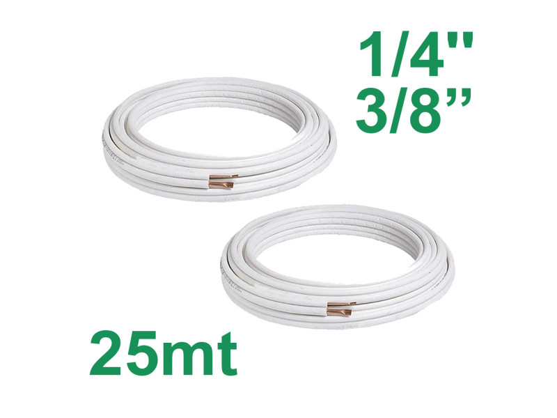 Tubi rame coppia 1/4'' e 3/8'' mt 25 - isolati per climatizzatore