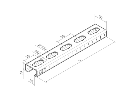 OTER - Profilato zincato 32x20x2,5 mm barra mt 2 - sistema di fissaggio