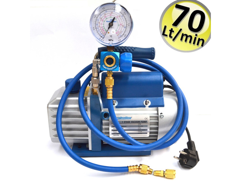 Kit carica e vuoto - Pompa 70 Lt/min - manometro R32 R410A R407C R134A - frusta