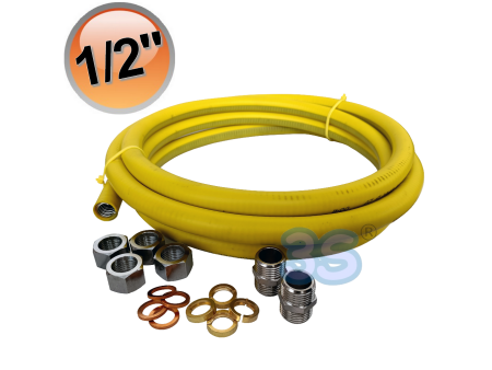 Tubo GAS acciaio inox flessibile 4 mt con attacchi 1/2'' comprensivo di 4 raccordi femmina autocartellanti