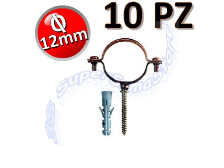 Collare in rame per tubi rame D.12 con vite e tassello - set da 10 pezzi
