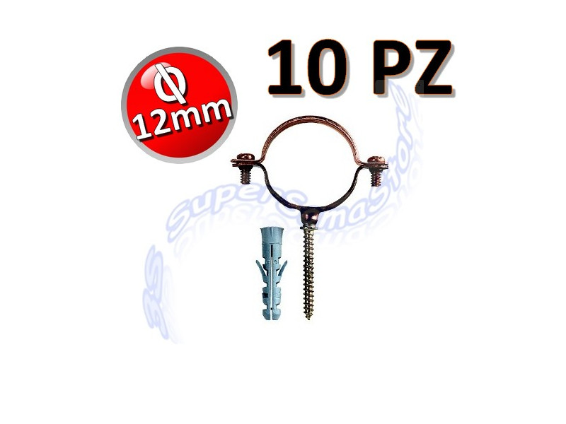 Collare in rame per tubi rame D.12 con vite e tassello - set da 10 pezzi