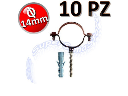 Collare in rame per tubi rame D.14 con vite e tassello - set da 10 pezzi