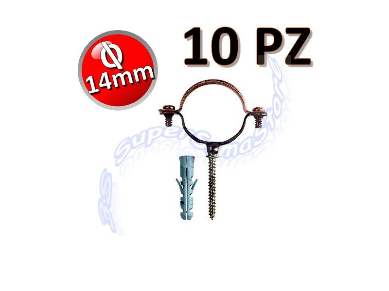 Collare in rame per tubi rame D.14 con vite e tassello - set da 10 pezzi