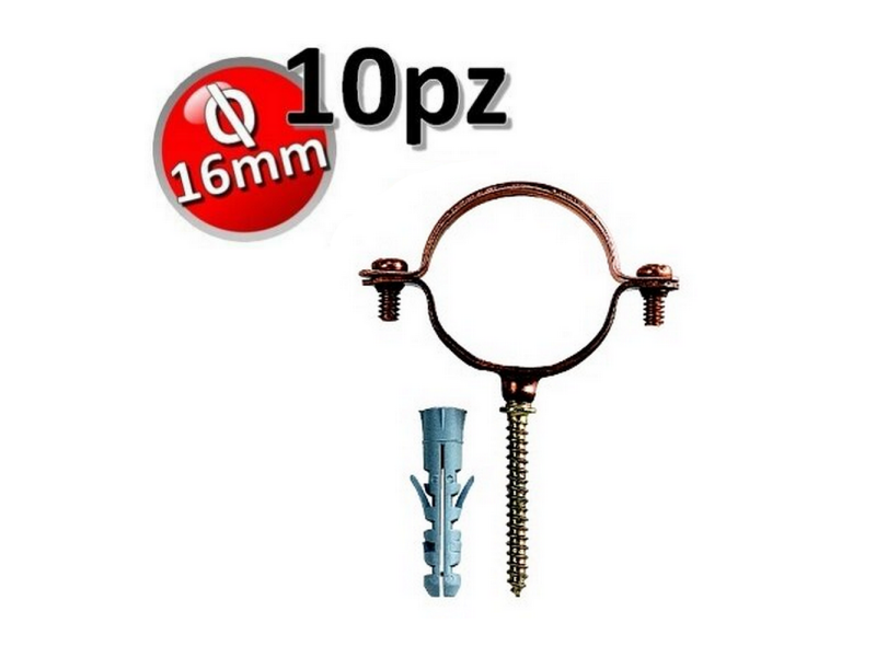 Collare in rame per tubi rame D.16 con vite e tassello - set da 10 pezzi