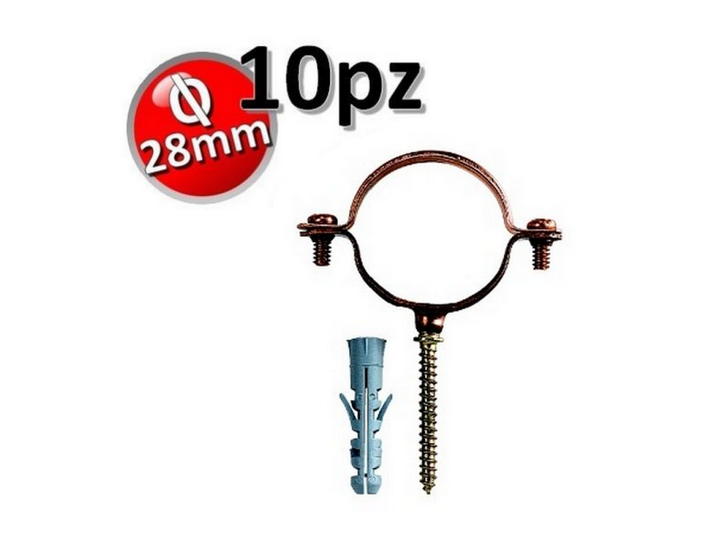 Collare in rame per tubi rame D.28 con vite e tassello - set da 10 pezzi