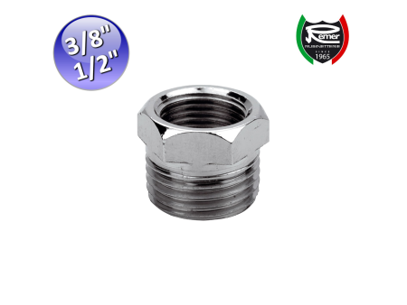Riduzione esagonale in ottone cromato con attacco Maschio 1/2'' x Femmina 3/8''