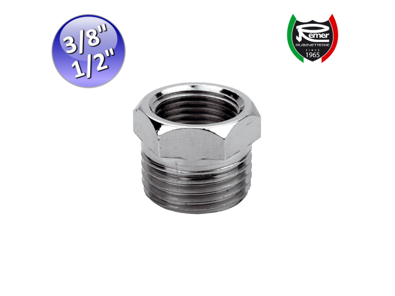 Riduzione esagonale in ottone cromato con attacco Maschio 1/2'' x Femmina 3/8''