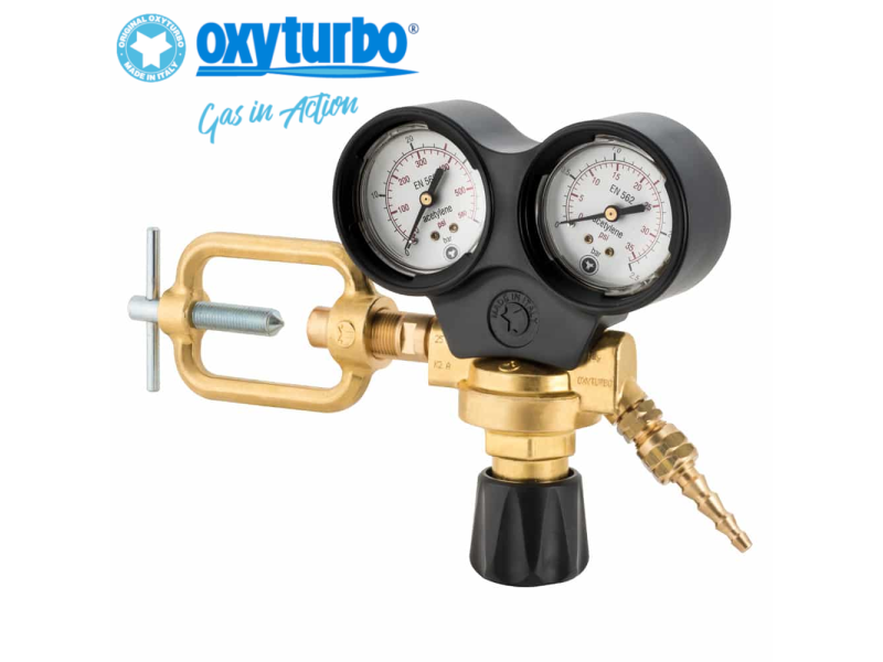 Riduttore MAXY per acetilene a comando verticale con 2 manometri e staffa per saldatura ossiacetilenica