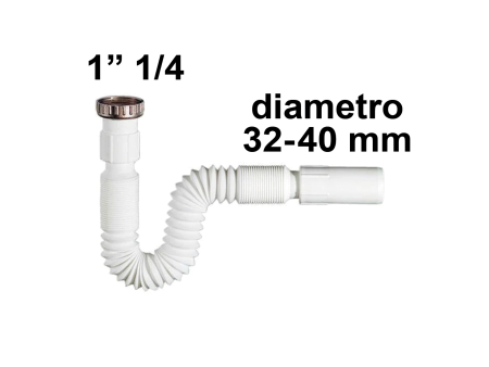 Sifone siroflex scarico estensibile flessibile 650 mm 1''1/4 x Ø 32 - 40 mm