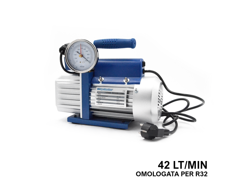 Pompa vuoto monostadio 42 Lt/min elettrovalvola e vacuometro - omologata per gas R32