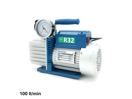 Pompa vuoto bistadio 100 Lt/min elettrovalvola e vacuometro - omologata per gas R32