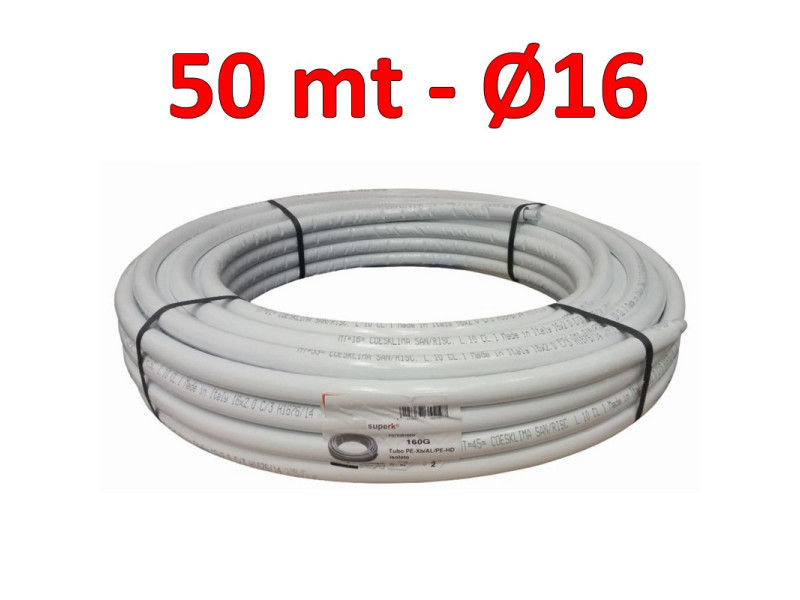 Tubo multistrato isolato rivestito per acqua Ø 16x2 mm - rotolo 50 mt