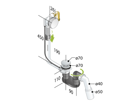COLONNA VASCA Leonessa TEA in PP con bocca erogatrice comando a cavo acciaio