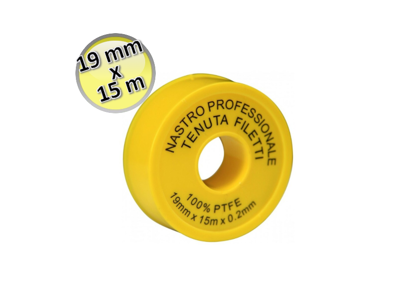 Nastro teflon P.T.F.E. PROF. GIALLO 19 mm x 15 mt x 0,20 mm - per filetti e giunzioni idrauliche