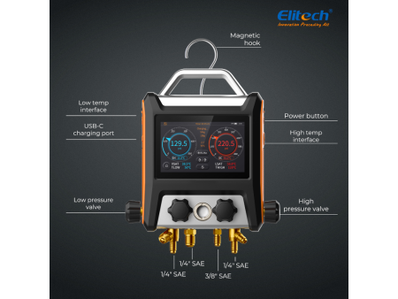 ELITECH Gruppo manometrico digitale a 4 vie per gas refrigerante MS-4000