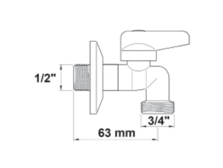 Rubinetto lavatrice a sfera prolungato 1/2'' x 3/4'' cromato