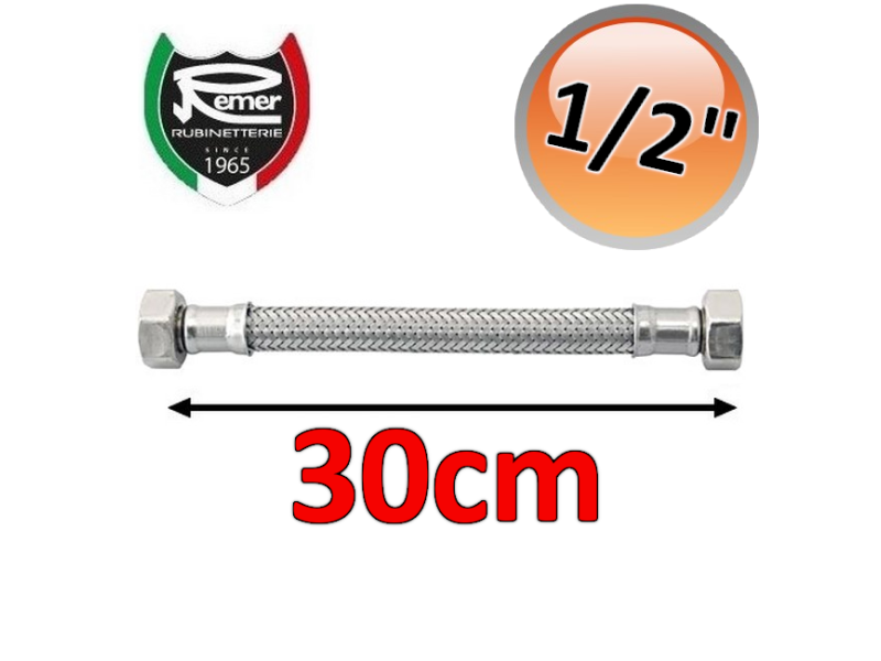 Tubo flessibile - 30 cm - 1/2'' Femmina Femmina con treccia in lega di alluminio 7 fili
