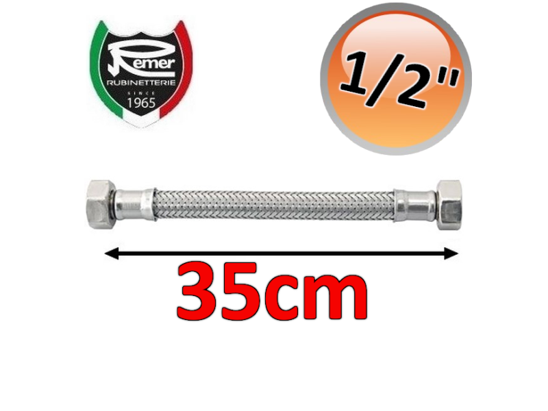 Tubo flessibile - 35 cm - 1/2'' Femmina Femmina con treccia in lega di alluminio 7 fili