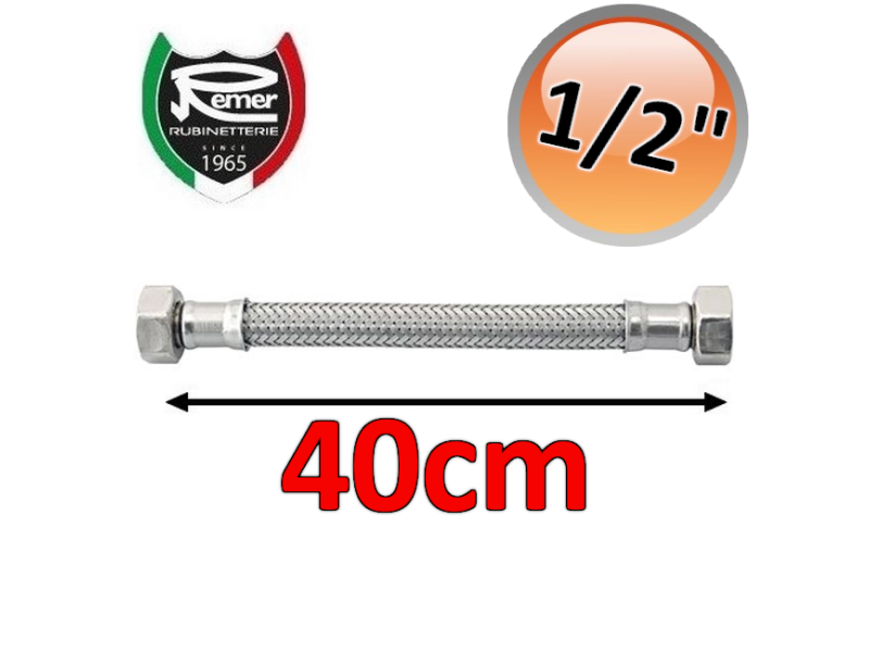 Tubo flessibile - 40 cm - 1/2'' Femmina Femmina con treccia in lega di alluminio 7 fili