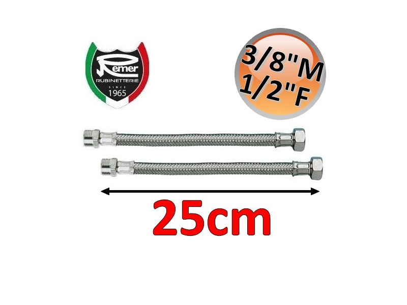 Coppia tubi flessibili acqua FLEXITALY 25cm - 3/8 maschio 1/2 femmina