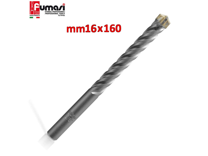 Punta trapano e martello SDS-PLUS mm 16 X 160 per calcestruzzo e muratura con 4 tagli e 4 eliche