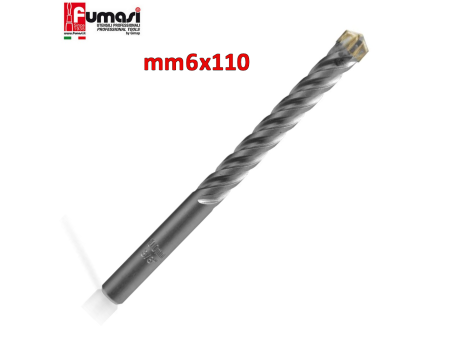 Punta trapano e martello SDS-PLUS mm 6 X 110 per calcestruzzo e muratura con 4 tagli e 4 eliche